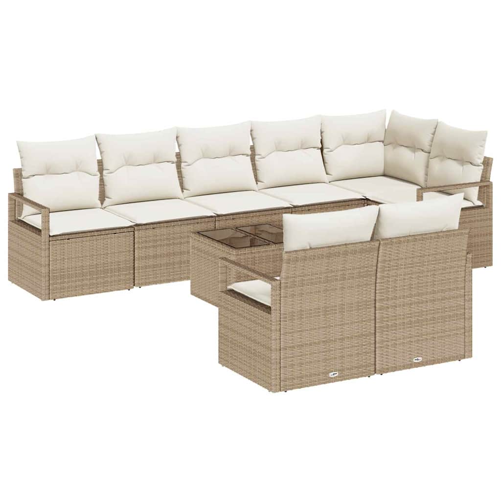 Garten-Sofa-Set mit Kissen mit Speicher 9 pcs Beige und Creme